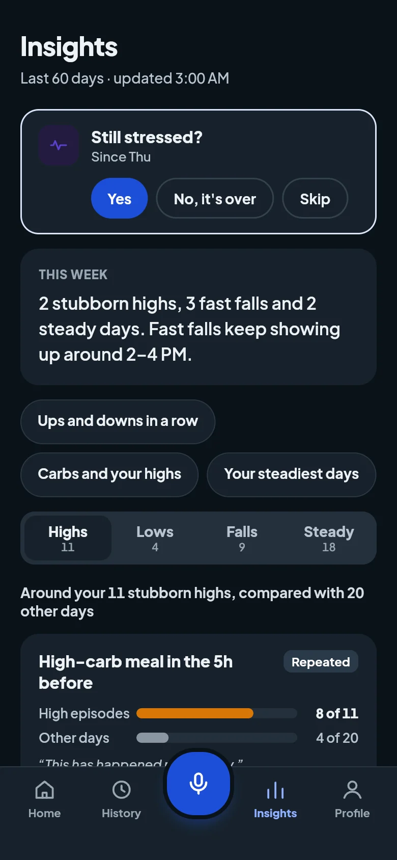 Insights, dark: Large text and dark mode built in